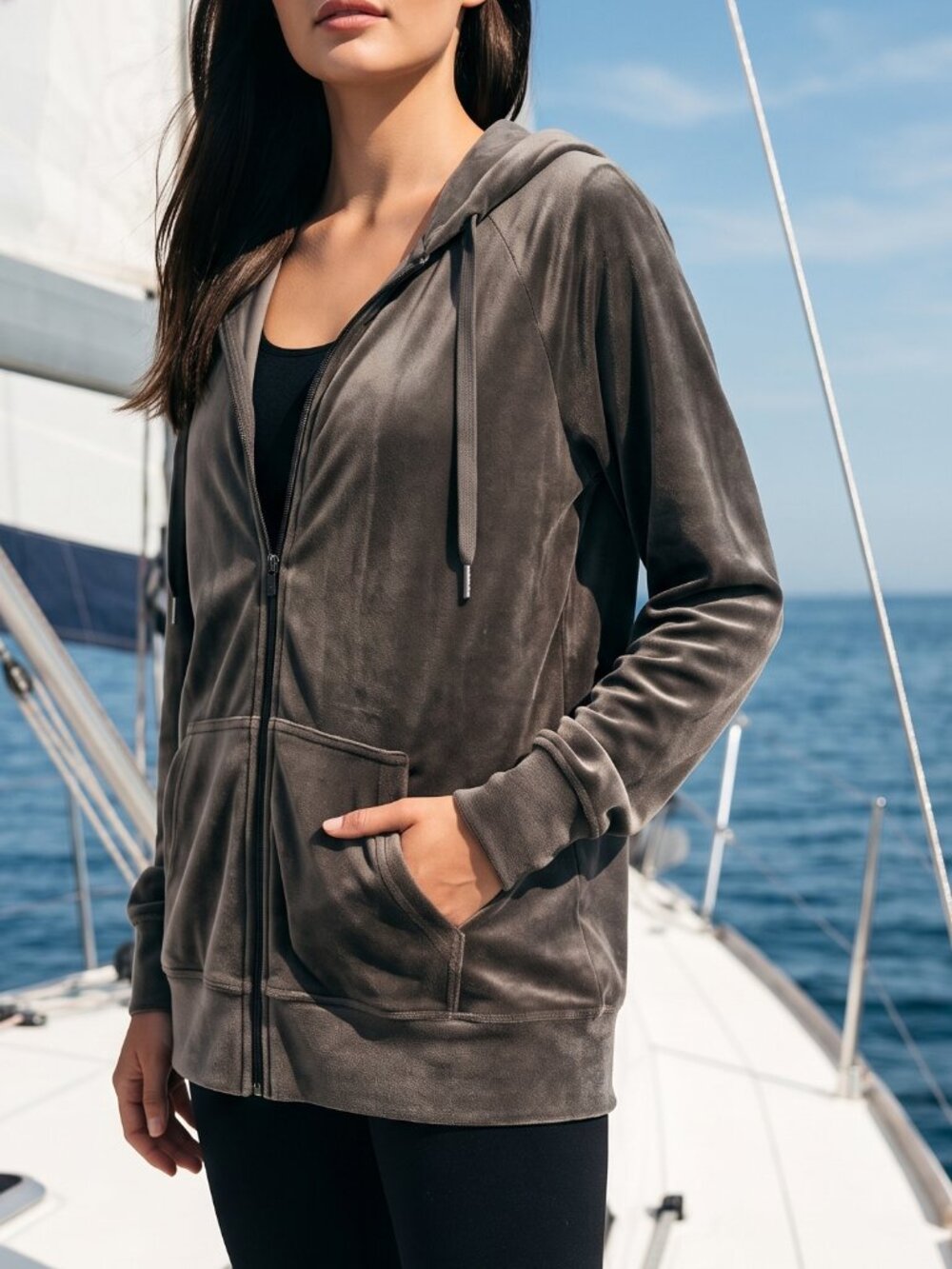 NEW! OFFLINE by AERIE oversized ultra soft velour zipper hoodie smoke gray S